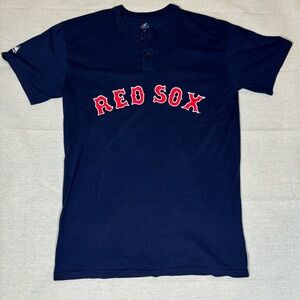 Majestic Red Sox Graphic T-Shirt - Navy Blue and Red L